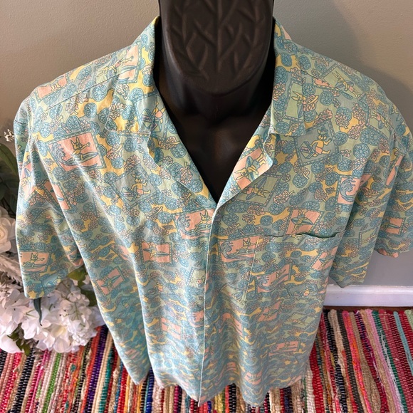 90s Surfing Bunny Rabbit Hawaiian Tropical Aloha Shirt Vintage Medium - Picture 4 of 7
